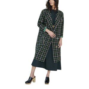 Rujuta Sheth Barney Trench in Strike Chex Green Black Plaid Trench Coat Sz XL